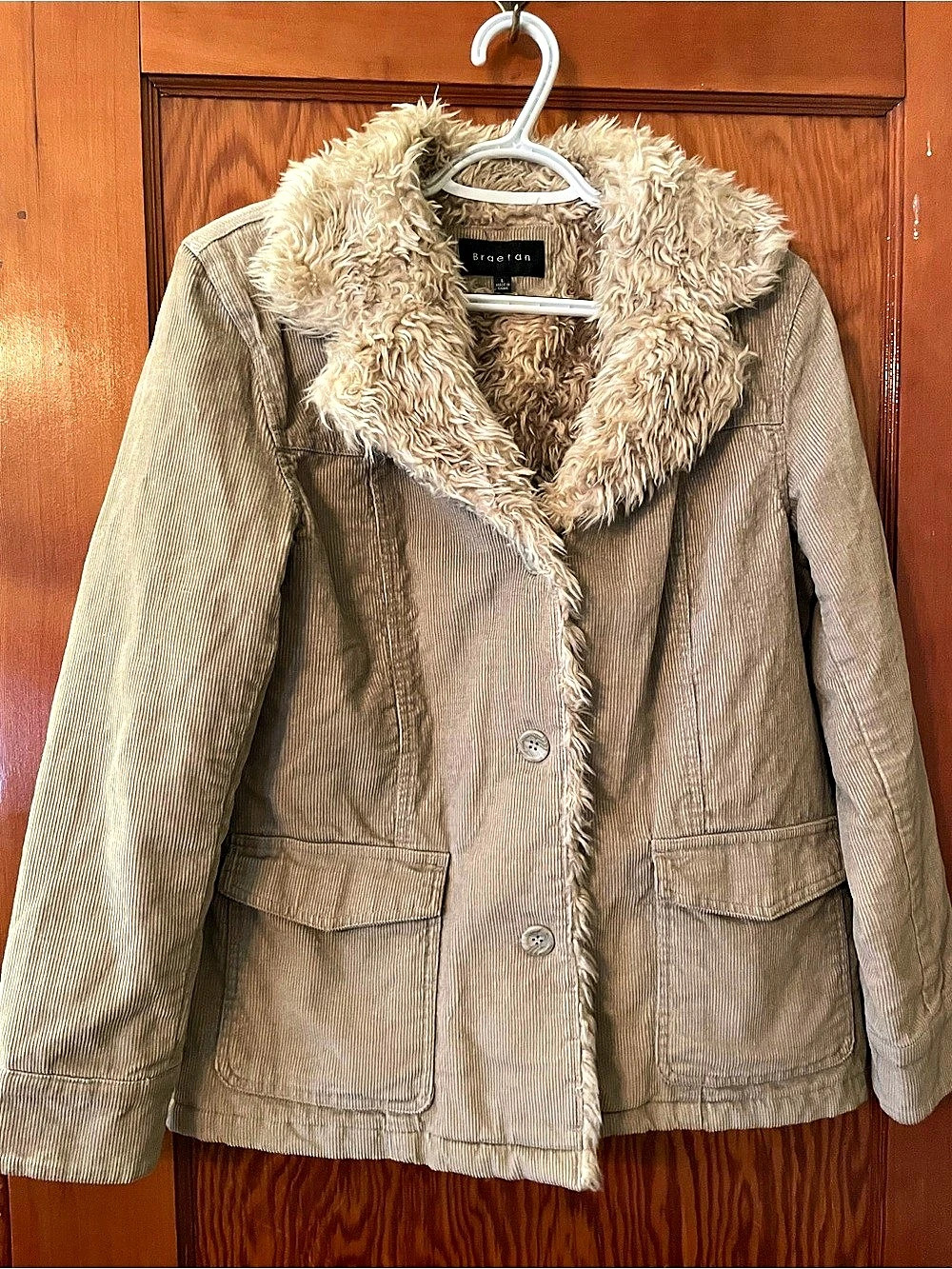 Braetan Faux Fur Collar Corduroy Jacket in Brown Size Medium